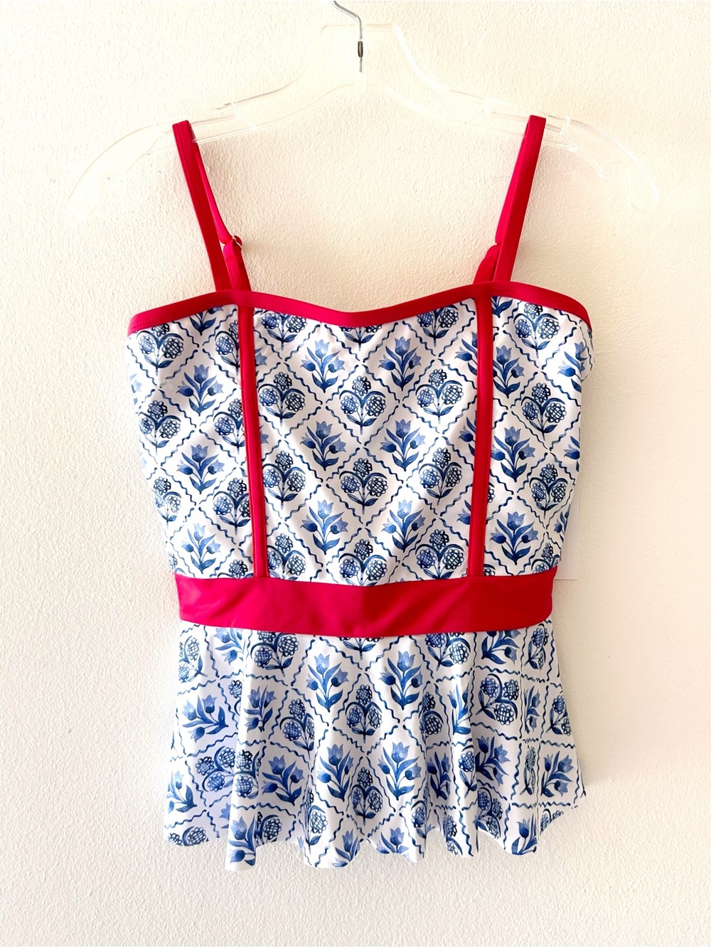 Lime Ricki White & Blue Floral Tankini with Pink Trim